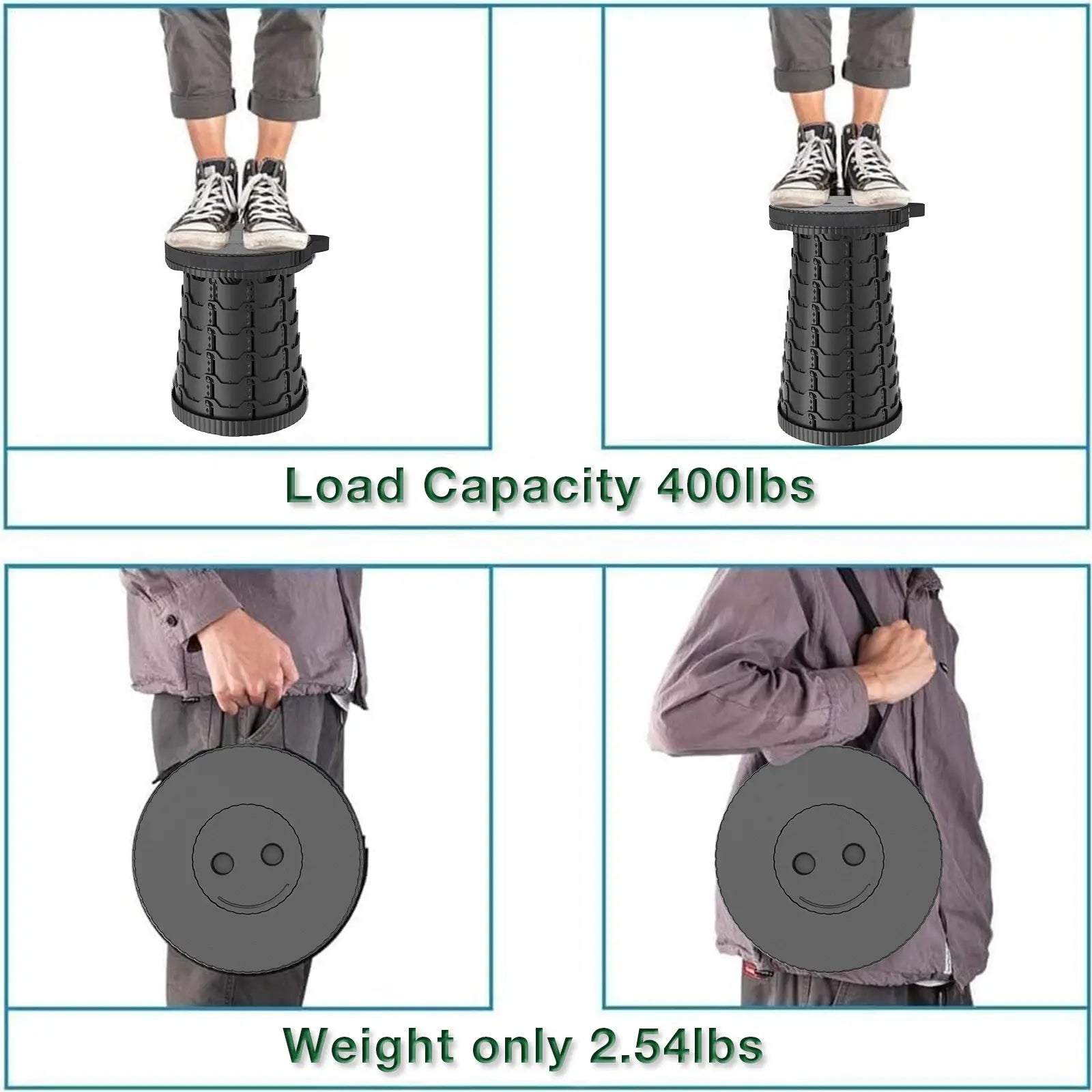 Upgraded Collapsible Stool Lightweight，Portable Retractable Folding Telescoping Foldable Camping Stool with Load Capacity 400Lbs ,Retractable Stool for Outdoor Fishing,Hiking,Bbq,Camping,Gardening,Hiking Tours