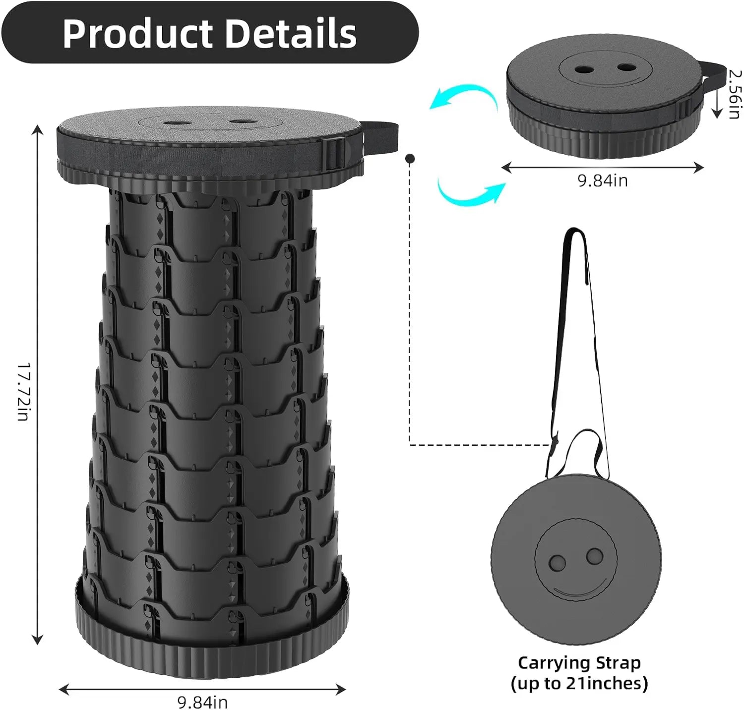 Upgraded Collapsible Stool Lightweight，Portable Retractable Folding Telescoping Foldable Camping Stool with Load Capacity 400Lbs ,Retractable Stool for Outdoor Fishing,Hiking,Bbq,Camping,Gardening,Hiking Tours